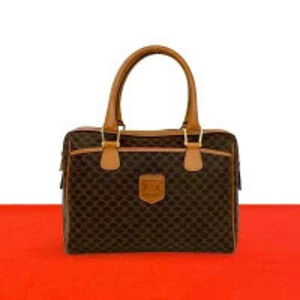 Celine Macadam Blazon Patterned Leather Handbag Boston Bag Brown
